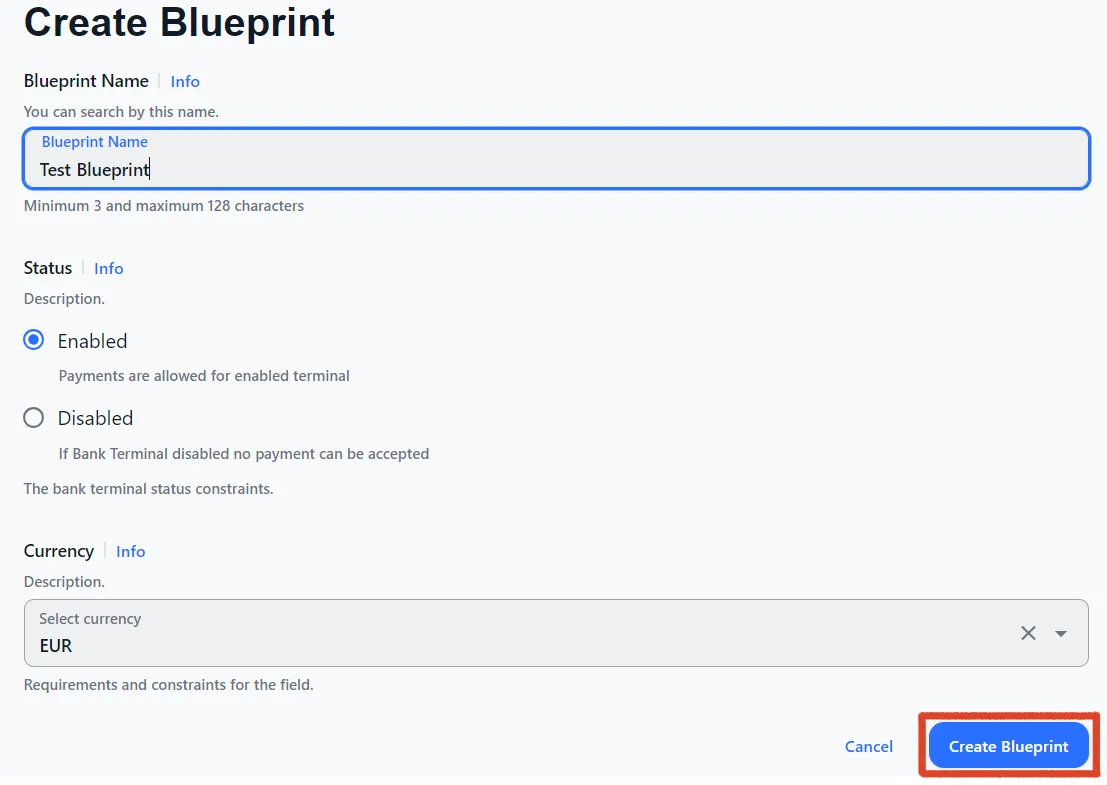 Blueprint creation form