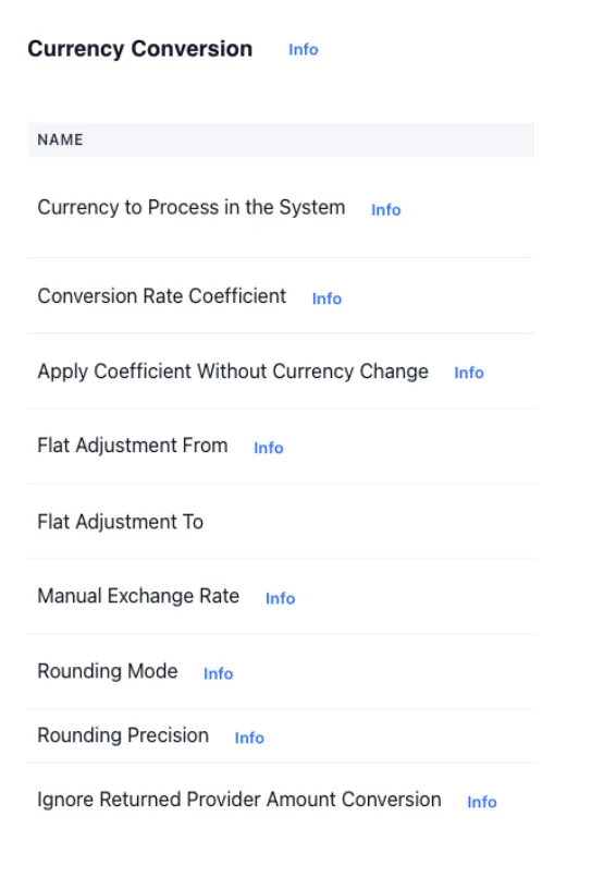 Exchange rate settings